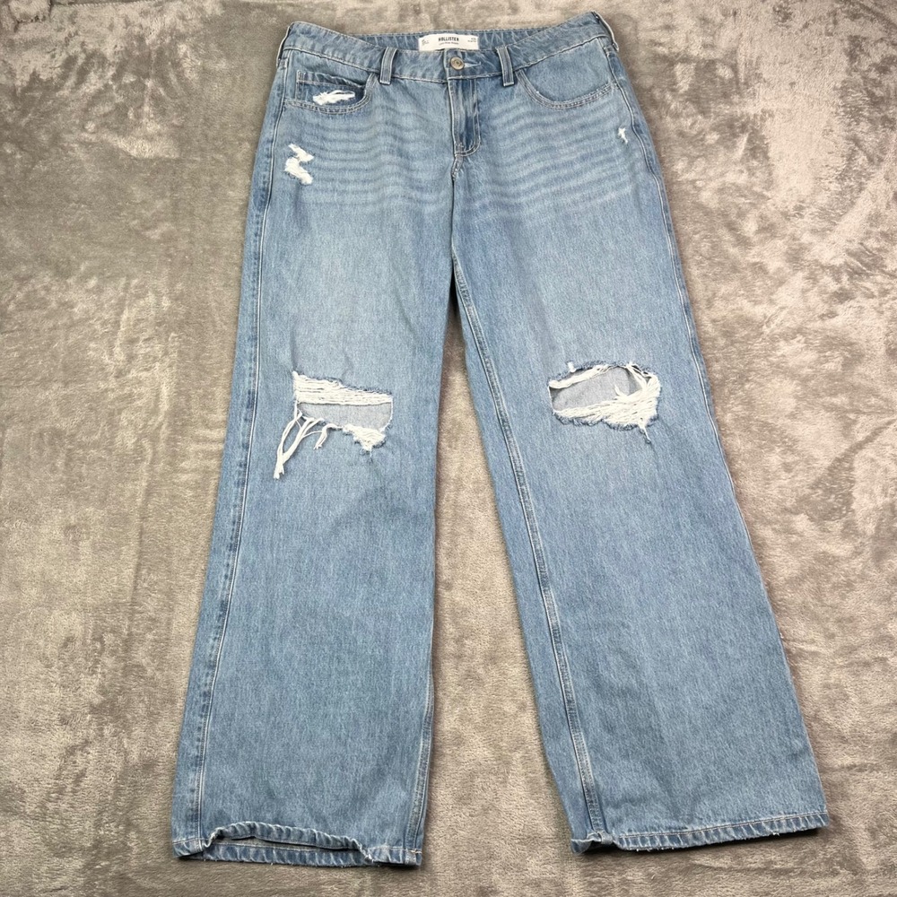 Hollister Low-Rise Baggy Jeans Womens 6R Blue Light Wash Distressed Ripped Denim